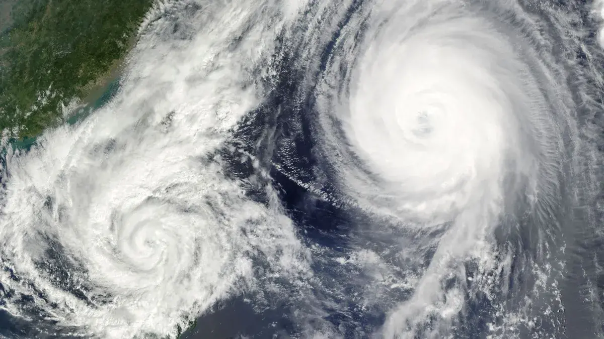 Satellite image of two hurricanes 