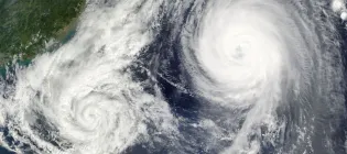 Satellite image of two hurricanes 