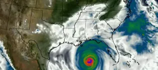 Satellite imagery of a hurricane making landfall in the US