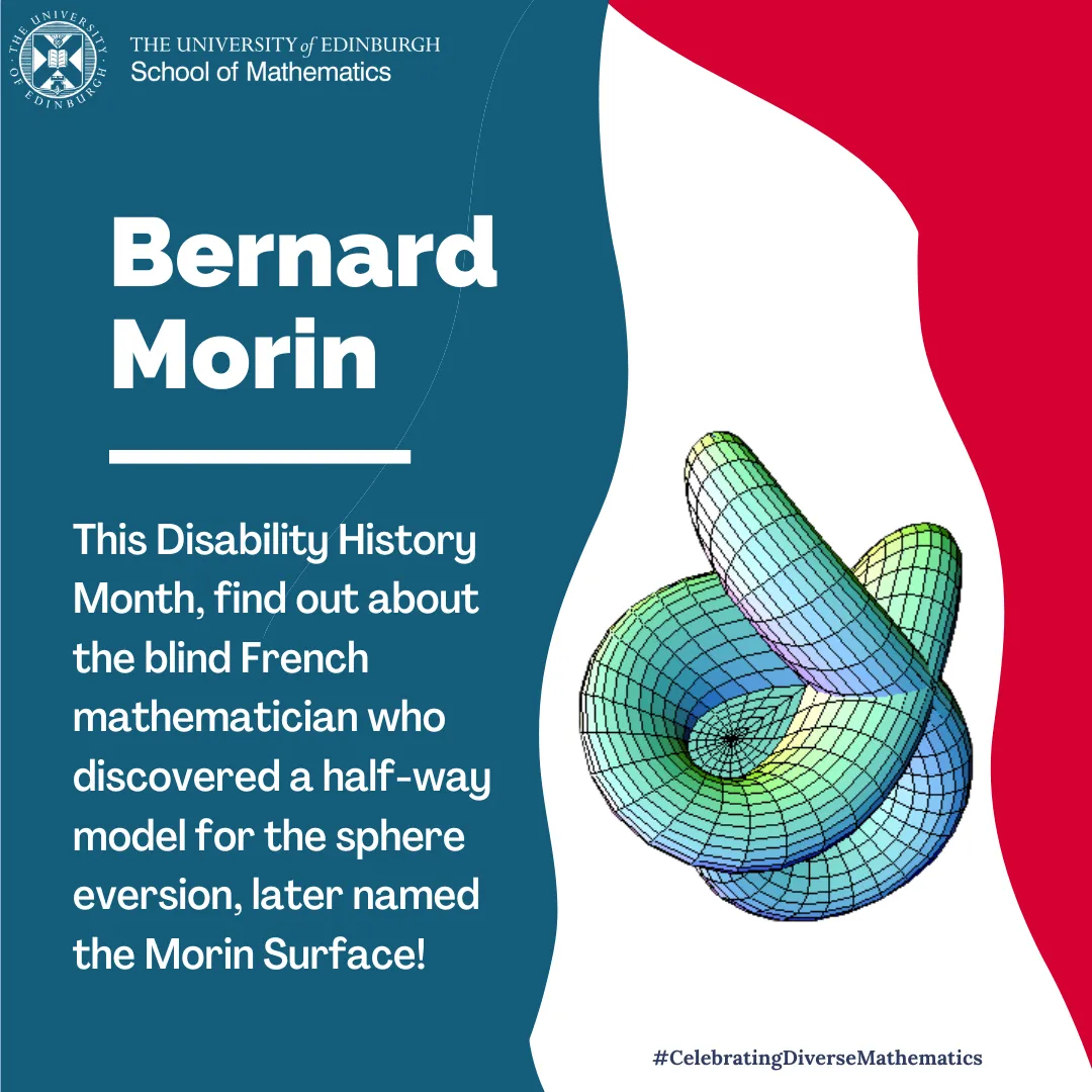 Graphic depicting image of a Morin Surface and summary of Bernard Morin bio