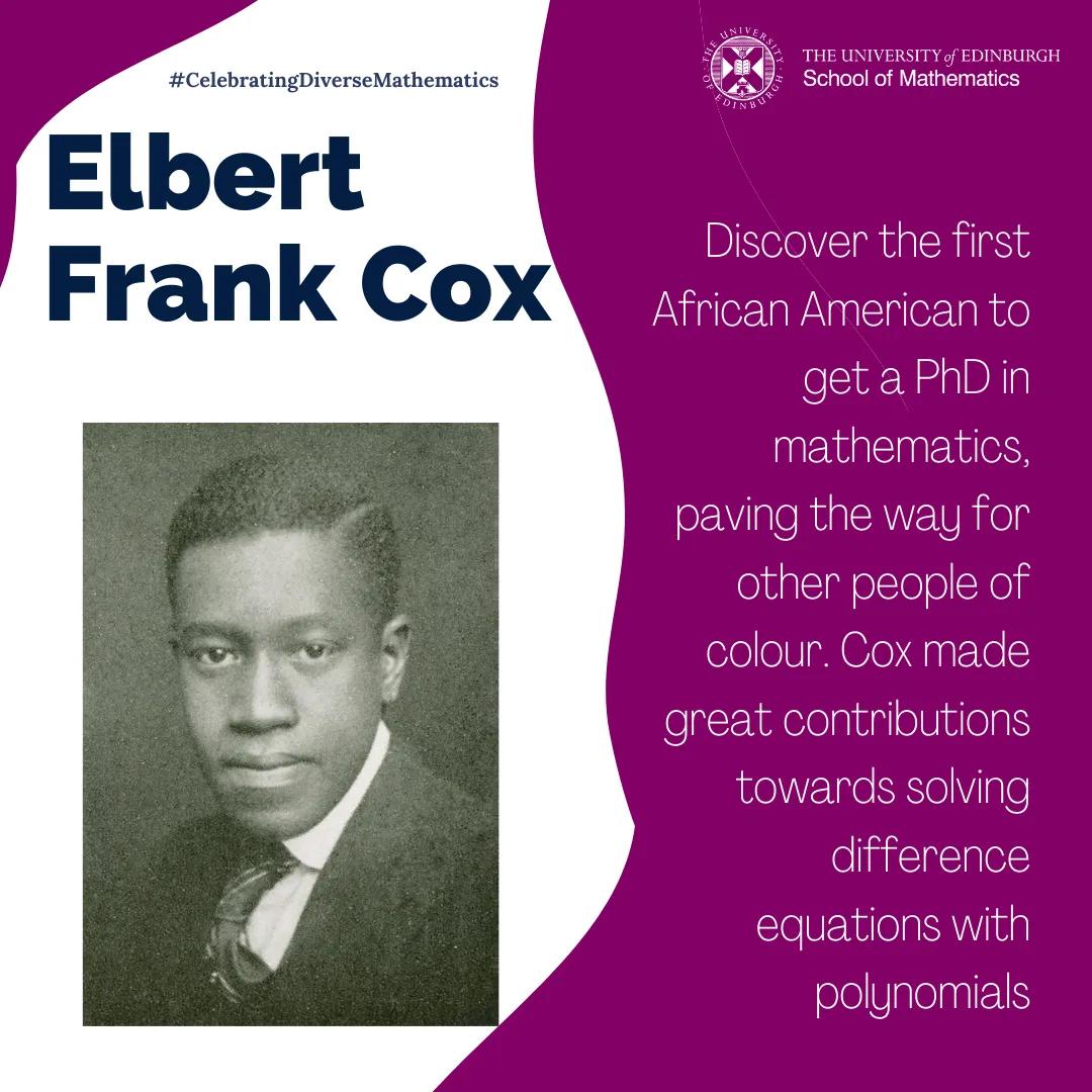 Graphic depicting image of Elbert Frank Cox and summary of bio