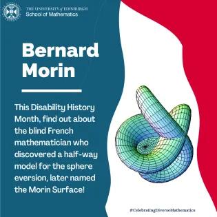 Graphic depicting image of a Morin Surface and summary of Bernard Morin bio
