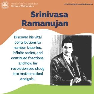 Graphic depicting image of Srinivasa Ramanujuan and summary of bio